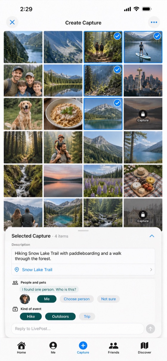 Choosing photos and videos for a Capture in the LivePost app