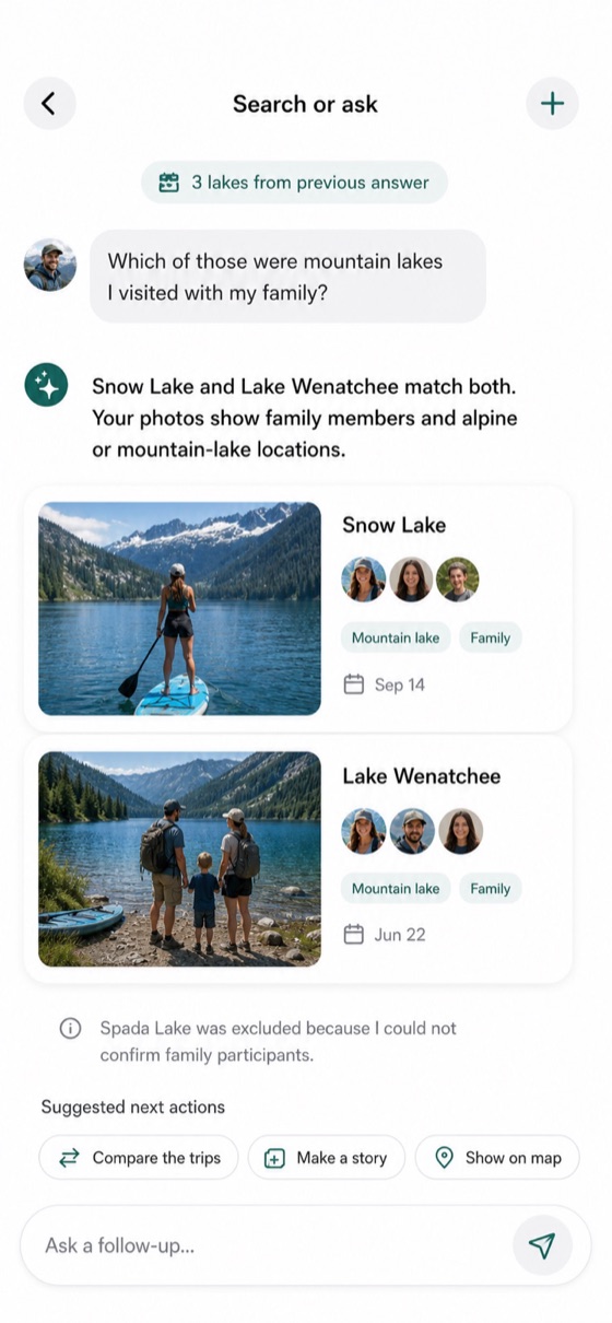 LivePost answering a question about past trips with matching places and people