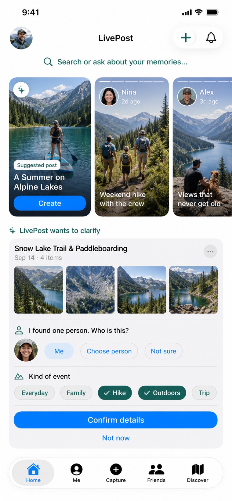 Home with a suggested post and a short question from LivePost
