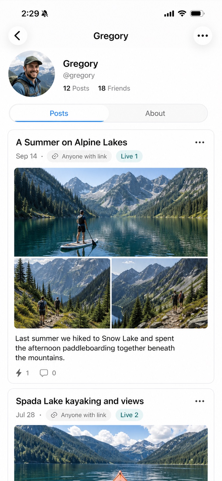 A profile page with the newest post at the top