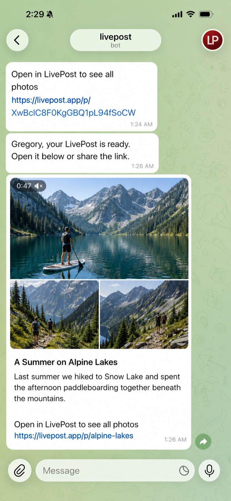 The post delivered in Telegram with its media and link