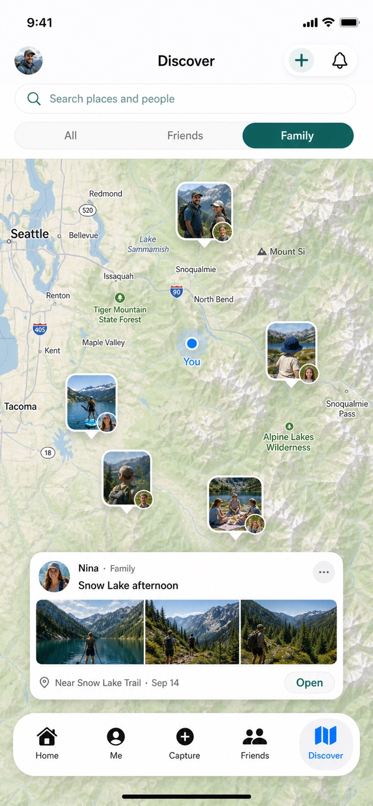 A map showing family memories around the viewer